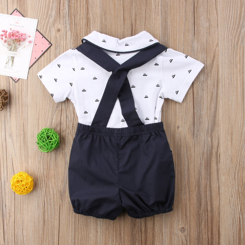 Short Sleeve Romper with Shorts and Suspender