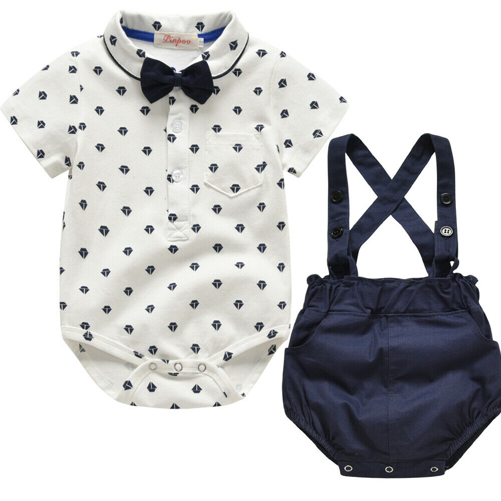 Navy Romper Set with Bow