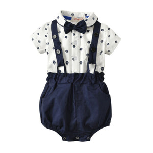 Navy Romper Set with Bow