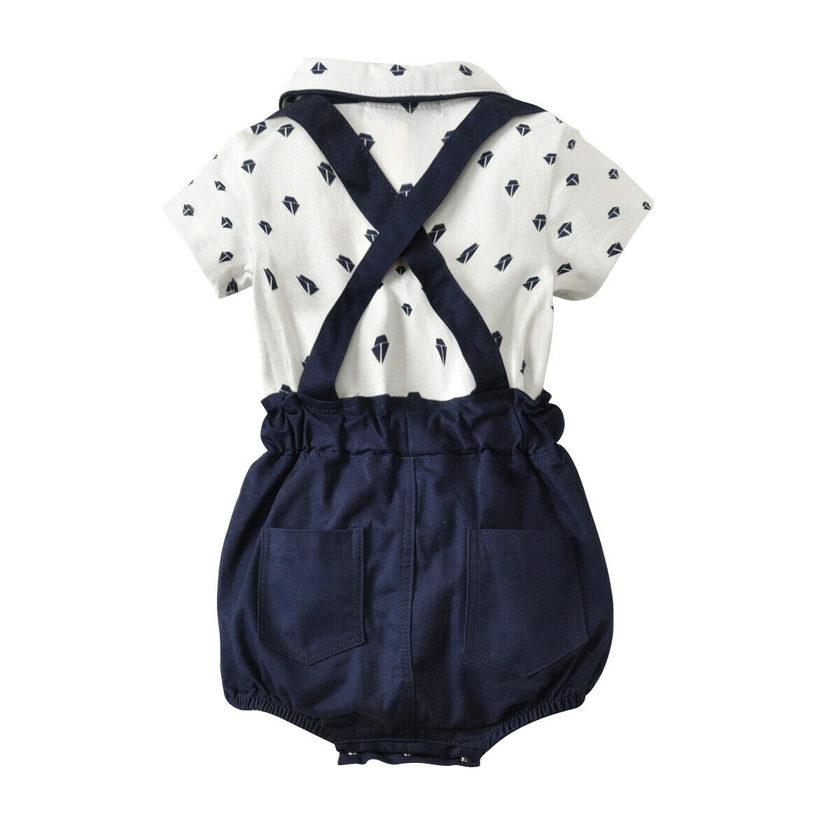 Navy Romper Set with Bow